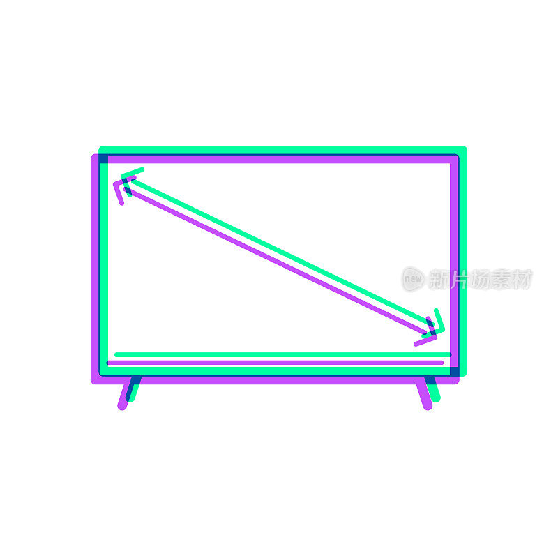 电视屏幕尺寸。图标与两种颜色叠加在白色背景上