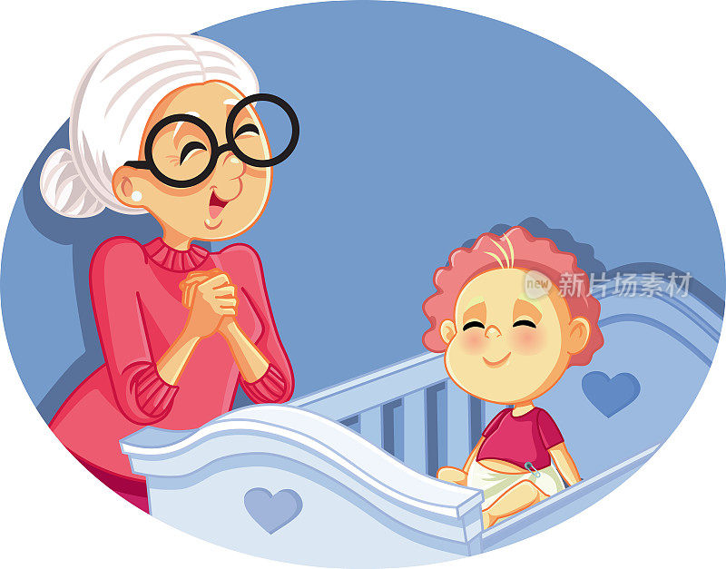 快乐奶奶照顾可爱的婴儿矢量卡通