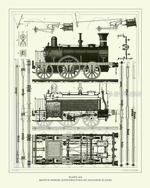 雕刻古董，动力;斜面雕刻古董插图的构造，1851年出版