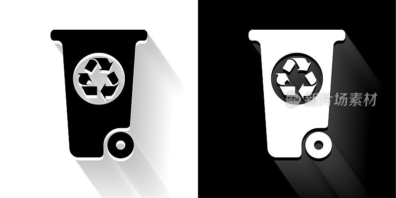回收垃圾桶黑白长影图标