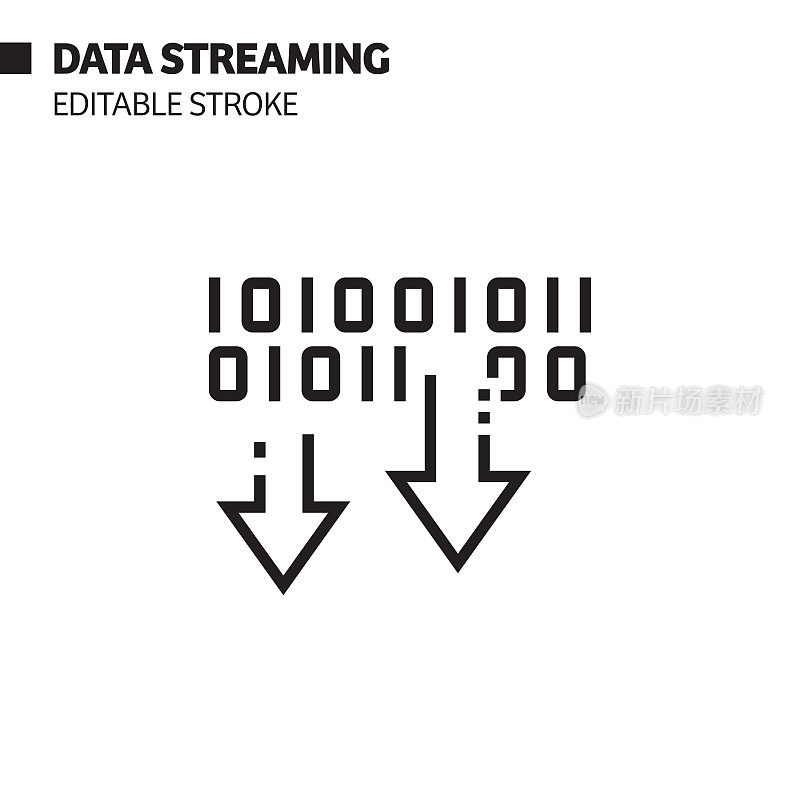 数据流线图标，轮廓向量符号插图。完美像素，可编辑的描边。