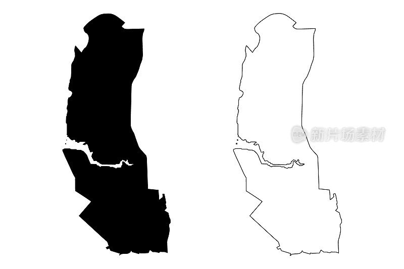 帕尔马斯城(巴西联邦共和国，托坎廷斯州)地图矢量插图，帕尔马斯城地图草稿