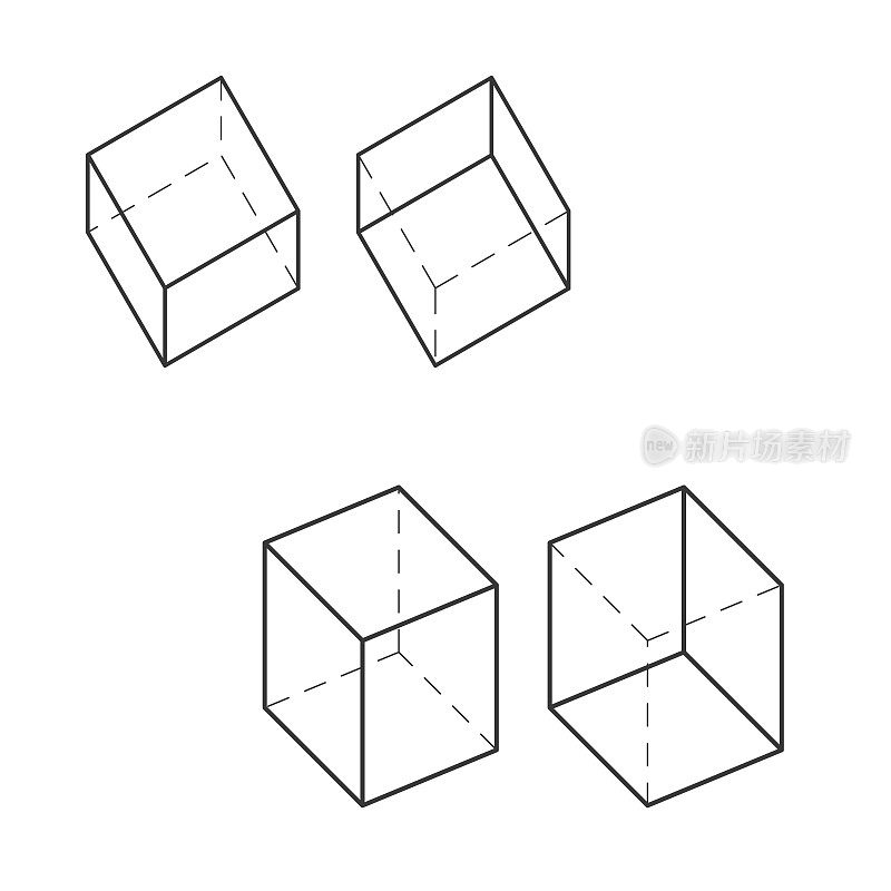箱体技术3D图纸。正字法透视两点透视。矢量插图。