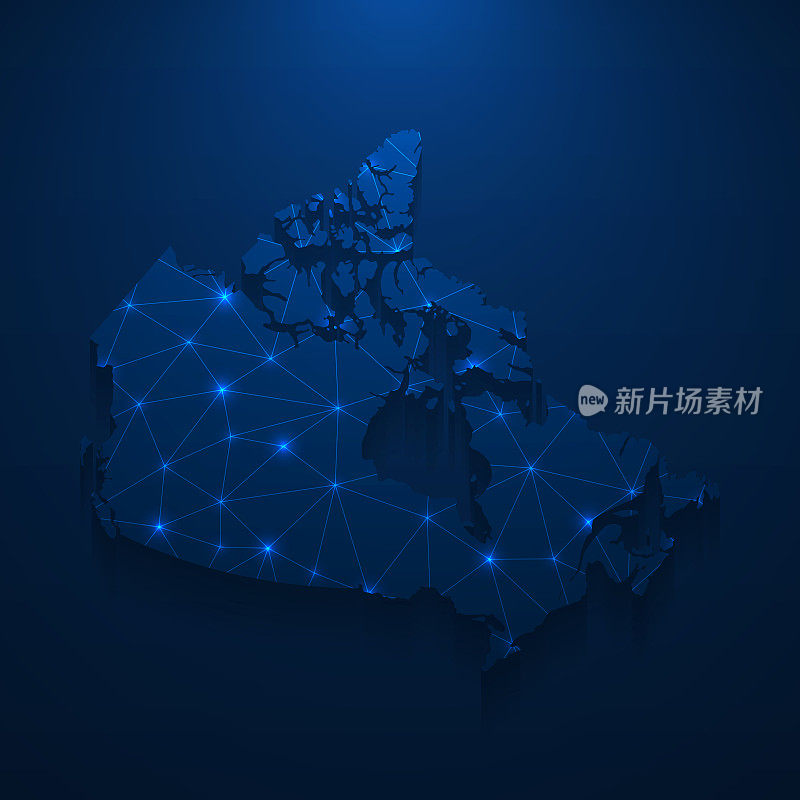 加拿大地图网络-明亮的网格在深蓝色的背景