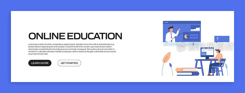 在线教育、电子学习、远程教育、网站横幅、广告和营销材料、在线广告、商业演示等概念矢量插图。