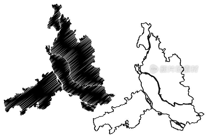 佛山市(中华人民共和国，广东省)地图矢量插图，涂画法山市地图