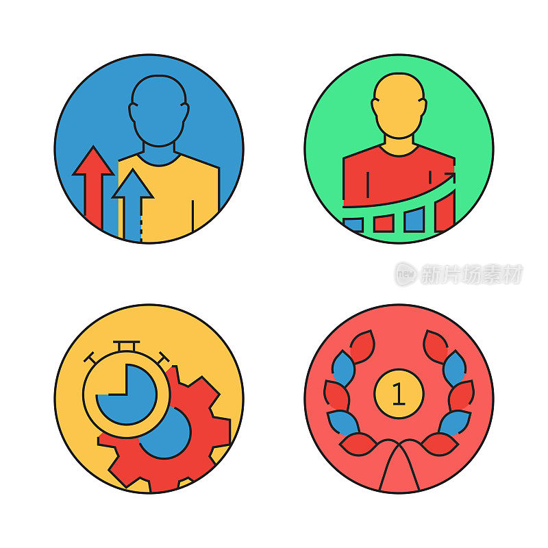 核心价值相关的平面线图标，轮廓向量符号插图。