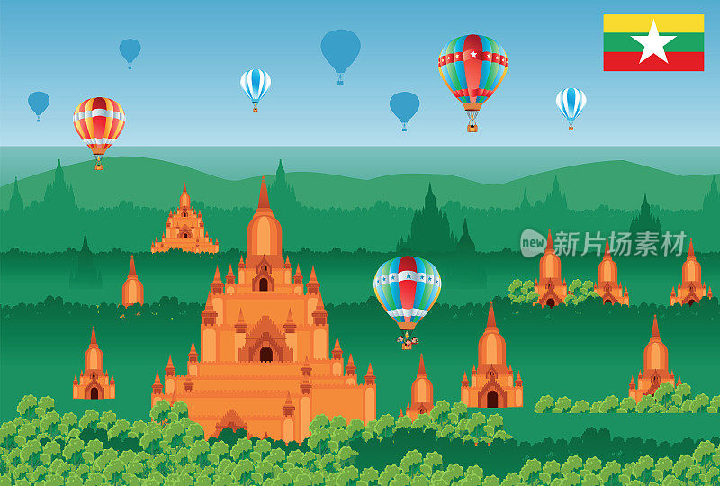 蒲甘寺庙和热气球