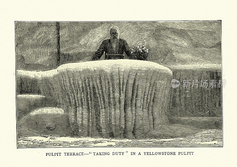 黄石公园的讲坛台岩层，19世纪