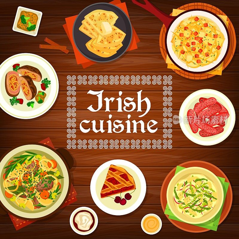 爱尔兰美食矢量海报，爱尔兰美食。
