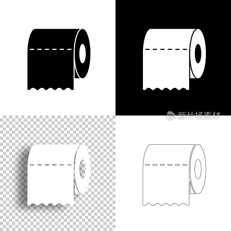 厕纸卷。图标设计。空白，白色和黑色背景-线图标