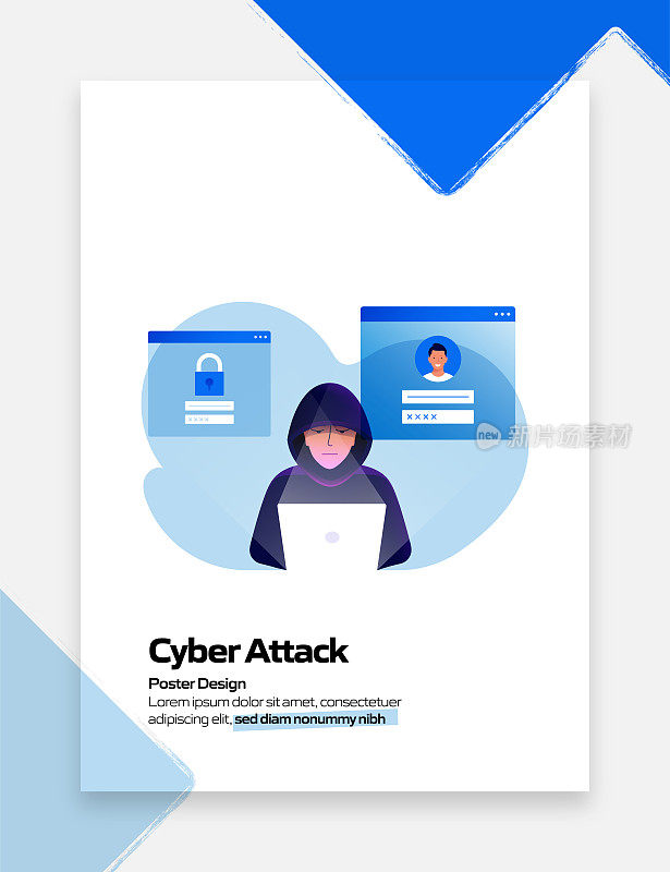 网络攻击相关的卡通风格平面设计矢量插图