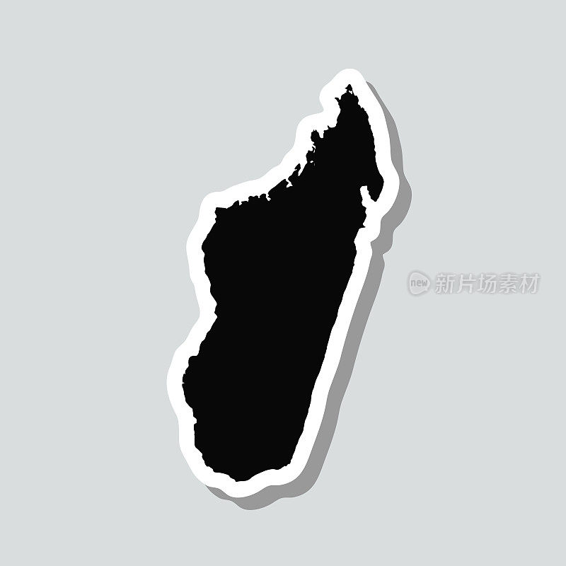 马达加斯加地图贴纸上的灰色背景