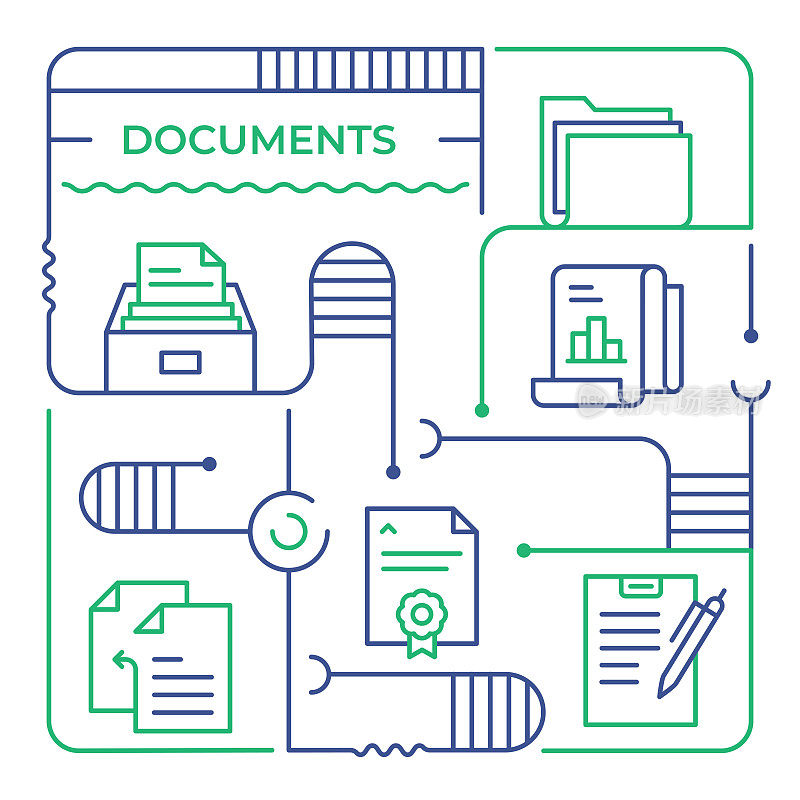 文档矢量线插图的信息图形设计模板