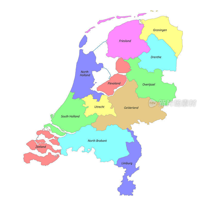 高质量彩色标记的荷兰地图与边界