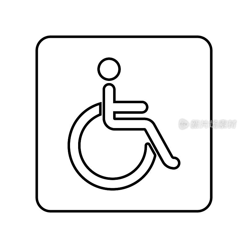 残疾人轮椅标志线图标。厕所矢量图标