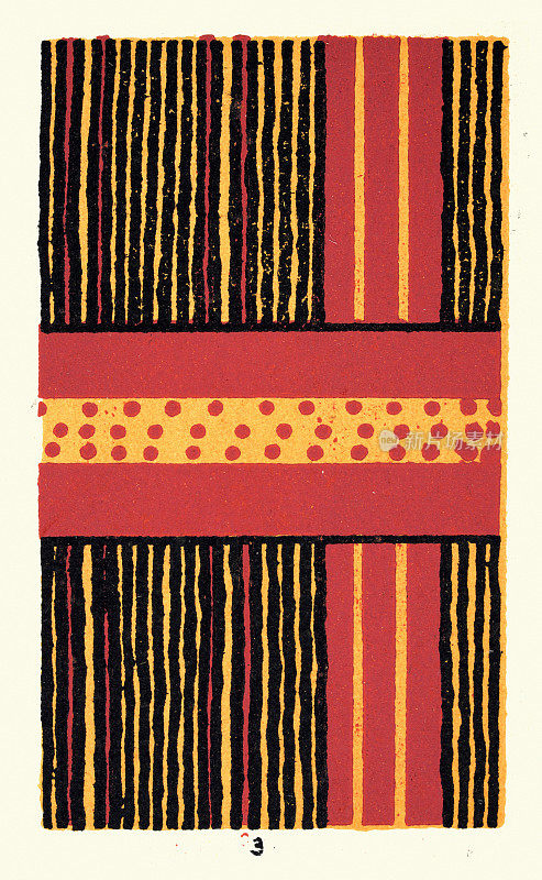 传统波利尼西亚奥塔海特红黑黄条纹图案，塔希提，19世纪