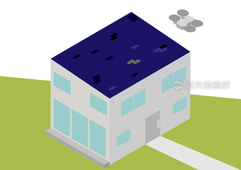 修理等距房屋前用无人机检查屋顶状况的图片插图