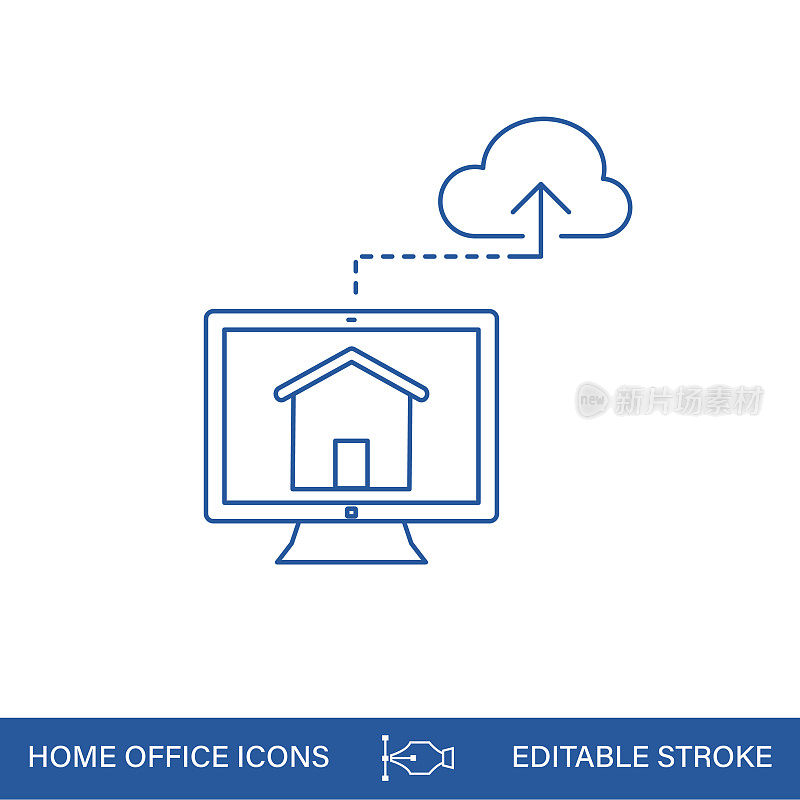 在家办公线条图标与可编辑的笔画