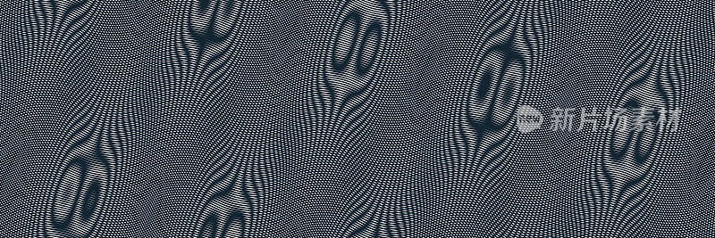 用线性云纹制作的抽象矢量背景，op艺术效果超现实的纹理，声音和音乐的波浪主题，黑白网格抽象。