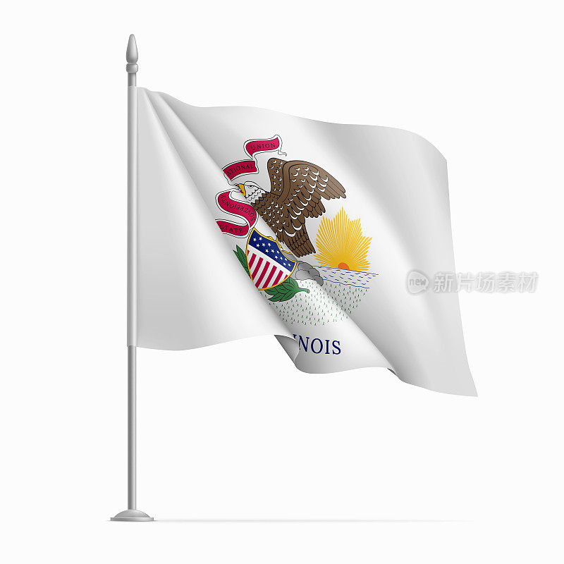 美国联邦州的旗杆上飘扬着伊利诺斯州的旗帜