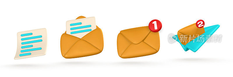 3d逼真的邮件信封图标。收到邮件通知。在线邮件的概念。矢量图