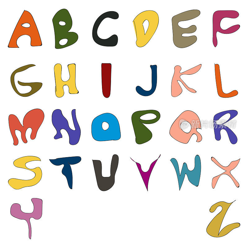 矢量集可爱的彩色英文字母A到Z字符符号集合为设计