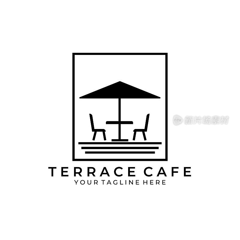 露台咖啡馆复古图标徽章矢量插图设计