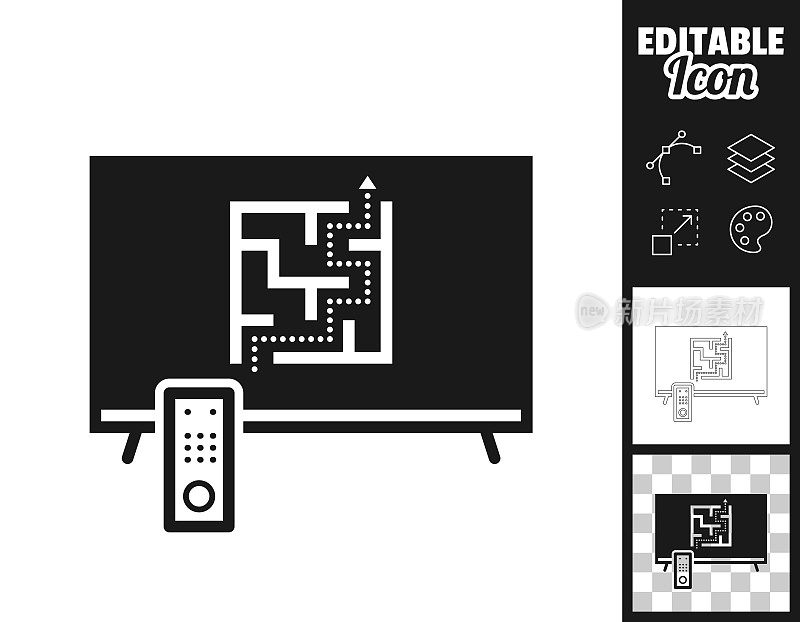 电视与迷宫。图标设计。轻松地编辑