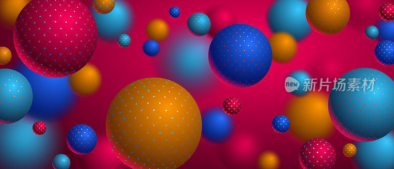 现实点状球体矢量插图，抽象背景与美丽的球与点和景深效果，3D球体设计概念艺术。