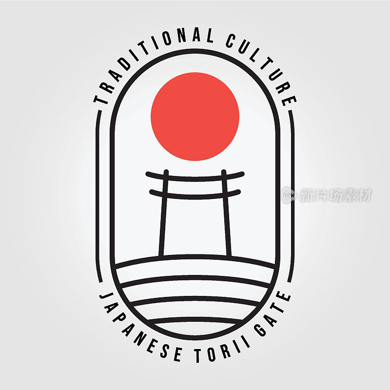 简徽鸟居门线艺术载体，日本传统寺庙文化插画设计