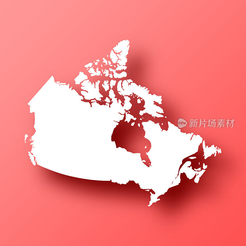 加拿大地图红色背景与阴影