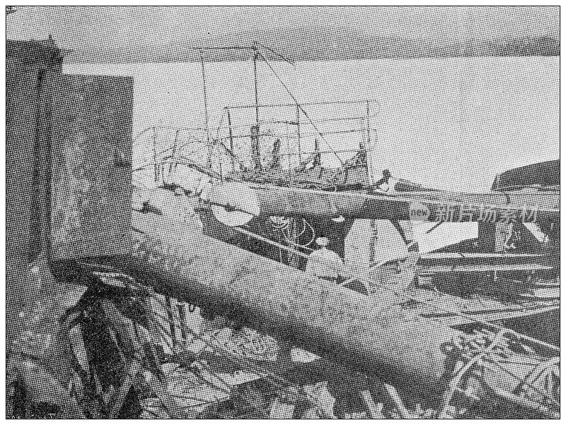 古图像:美西战争，1898年7月3日战役后，古巴圣地亚哥，“维兹卡亚”