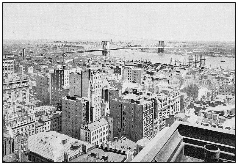 纽约的古董照片:从百老汇66号办公大楼的屋顶往东北看