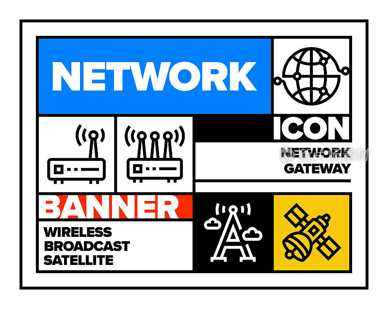 网络线图标集和横幅设计