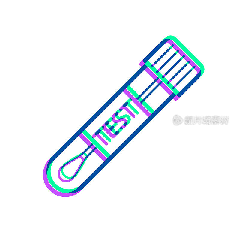 棉签试管。图标与两种颜色叠加在白色背景上