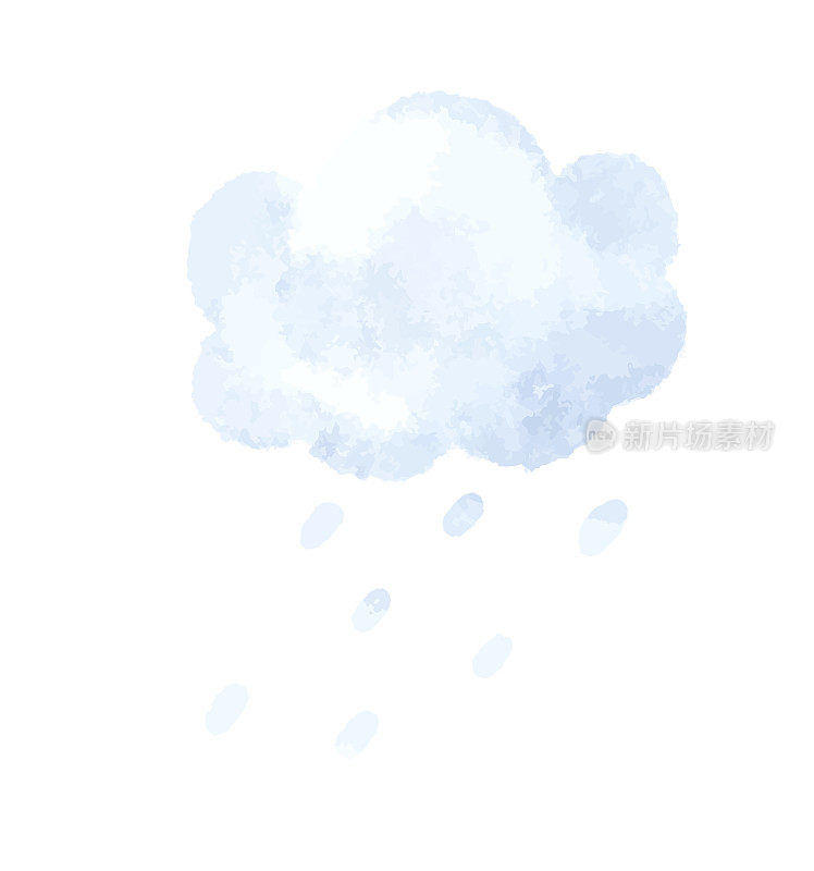 手绘插图与蓝色的云与雨滴，可爱的幼稚剪纸，设计和印刷