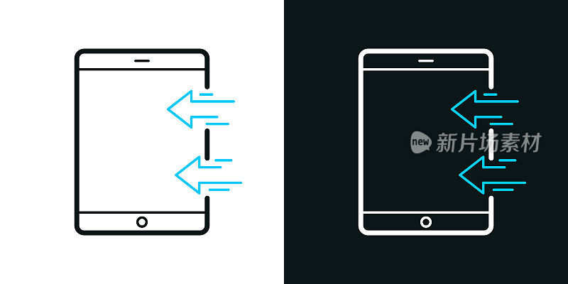 发送到平板电脑。黑色或白色背景上的双色线条图标-可编辑笔触