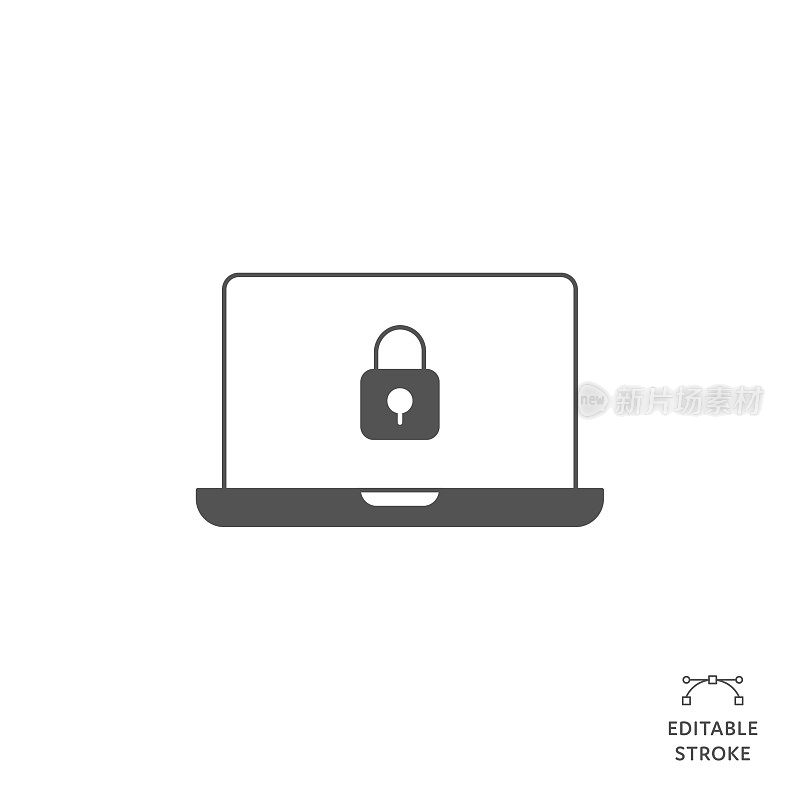 锁定的笔记本电脑平线图标与可编辑的笔画。Icon适用于网页设计、移动应用、UI、UX和GUI设计。