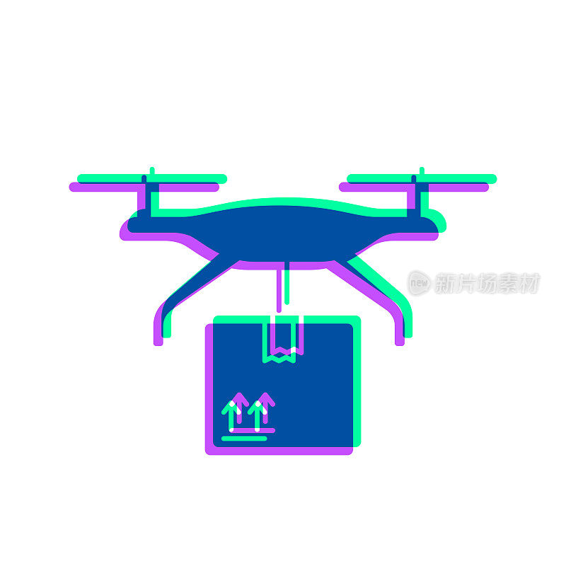 无人驾驶飞机交付。图标与两种颜色叠加在白色背景上