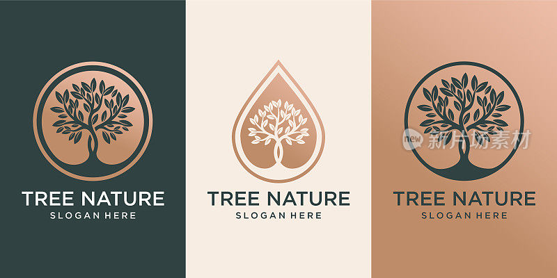 一套标志树和水滴或水与树相结合。logo设计