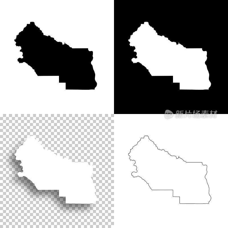 华盛顿州基蒂塔斯县。设计地图。空白，白色和黑色背景