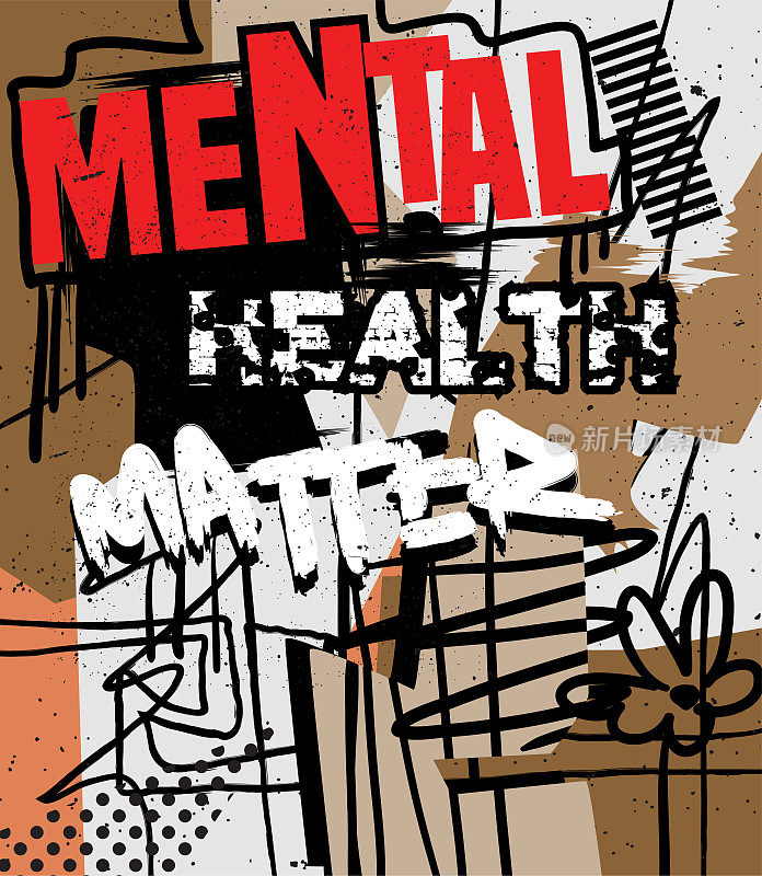 心理健康概念抽象拼贴复古朋克和粗略的艺术风格海报