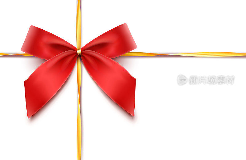 红色礼物蝴蝶结与金色丝带，红色优雅