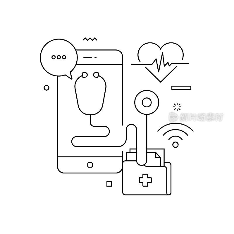 数字医学相关概念矢量图。医疗保健，疾病，护理，援助。