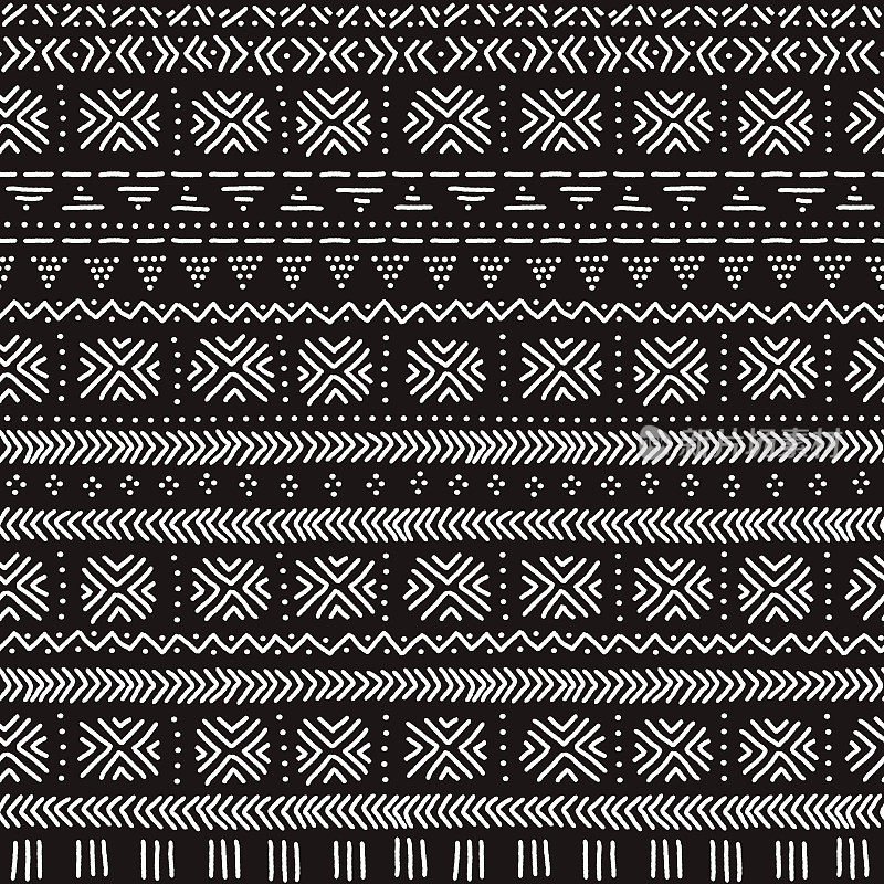 黑白条纹装饰传统非洲泥布面料无缝