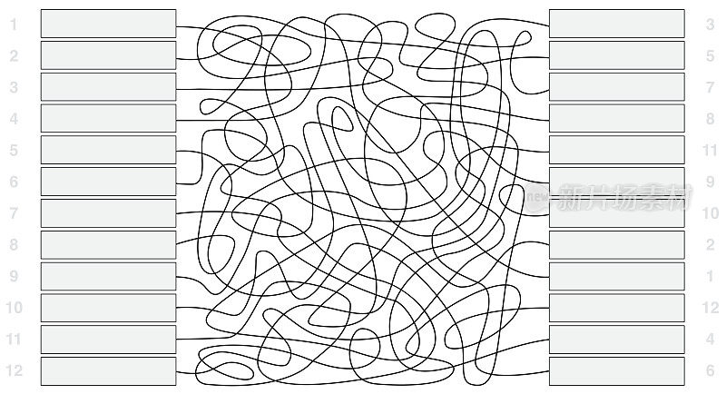 迷宫，每十二个空字段被标记和连接-数字显示解决方案。