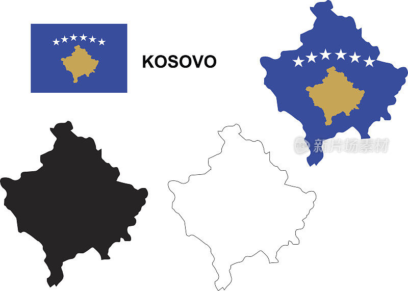 科索沃地图向量，科索沃旗帜向量，孤立的科索沃