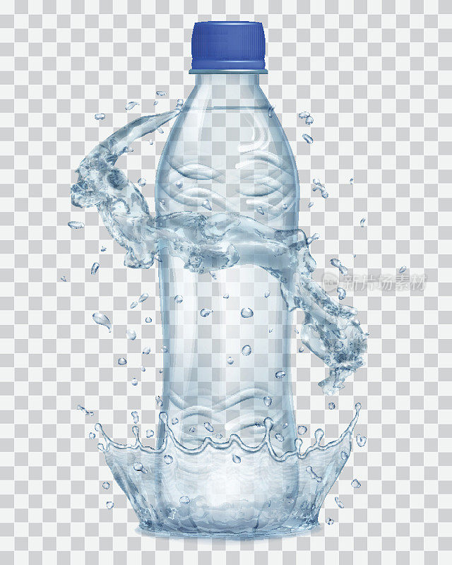 透明塑料瓶与水冠和溅灰颜色