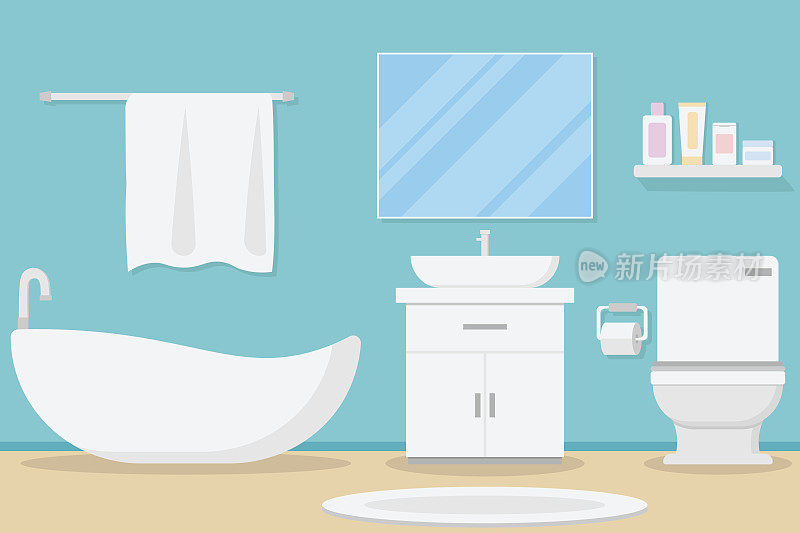 室内现代浴室设计。向量和插图